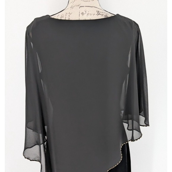 WHIMSY GOTH Black Velour Sheath Dress‎ SIZE 6 Grunge Fairy Sheer Capelet - Picture 12 of 14